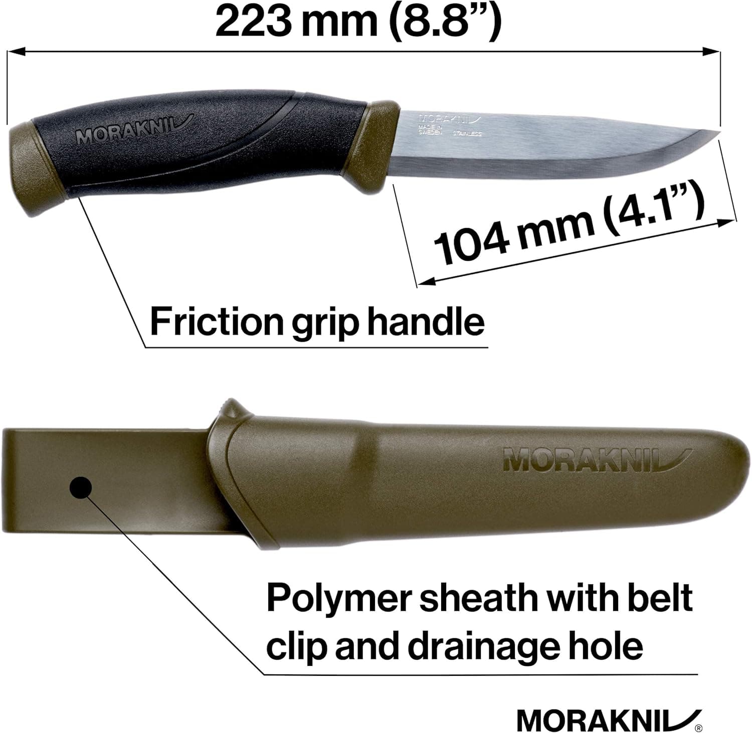 Morakniv cuchillo de supervivencia y bushcraft, con las medidas del cuchillo